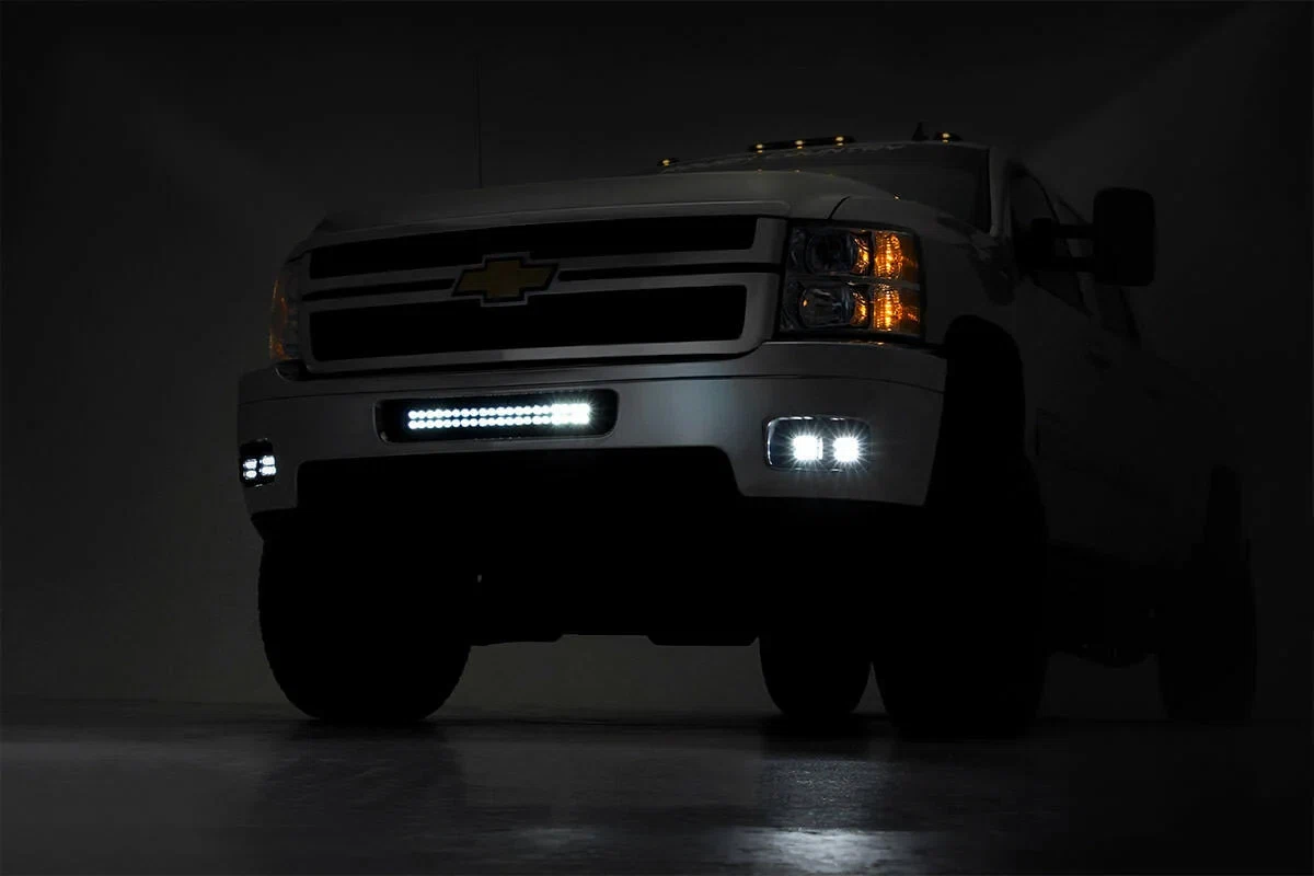 Fits Silverado 2500 HD_3500 HD(11-14) LED Light Fog Mount 2_ Black Pair 70628DRL
